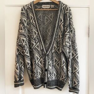 Vintage Michael Gerald Patterned Grandpa Cardigan - L